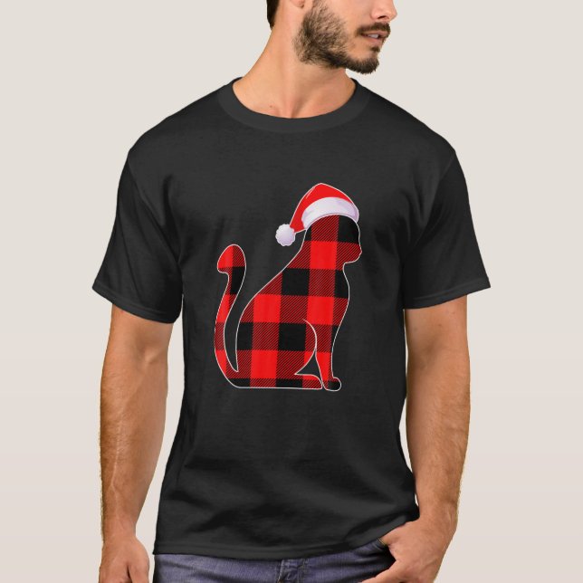 Red Kariert Santa Christmas Cat Kitten Lover Cat V T-Shirt (Vorderseite)