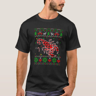 Red Kariert Scorpion Santa Ugly Christmas Sweater  T-Shirt