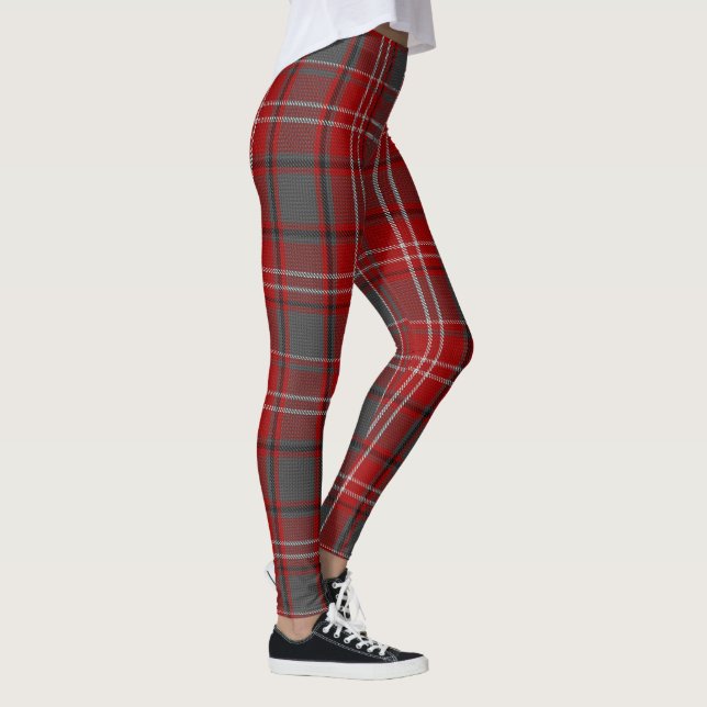 Red Kariert Scottish Tartan Leggings Pants Grau (Rechts)