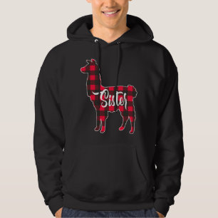 Red Kariert Sister Llama Christmas Matching Family Hoodie