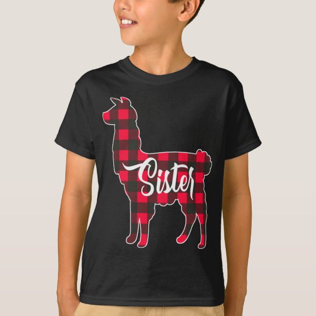 Red Kariert Sister Llama Christmas Matching Family T-Shirt (Vorderseite)