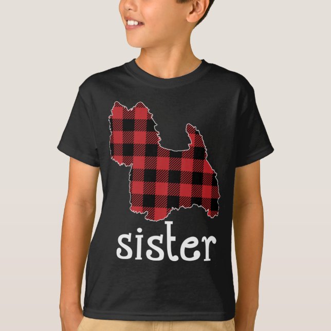 Red Kariert Sister Westie Weihnachts Vater Matchin T-Shirt (Vorderseite)