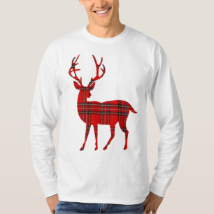 Red Kariert Tartan Christmas Deer T-Shirt