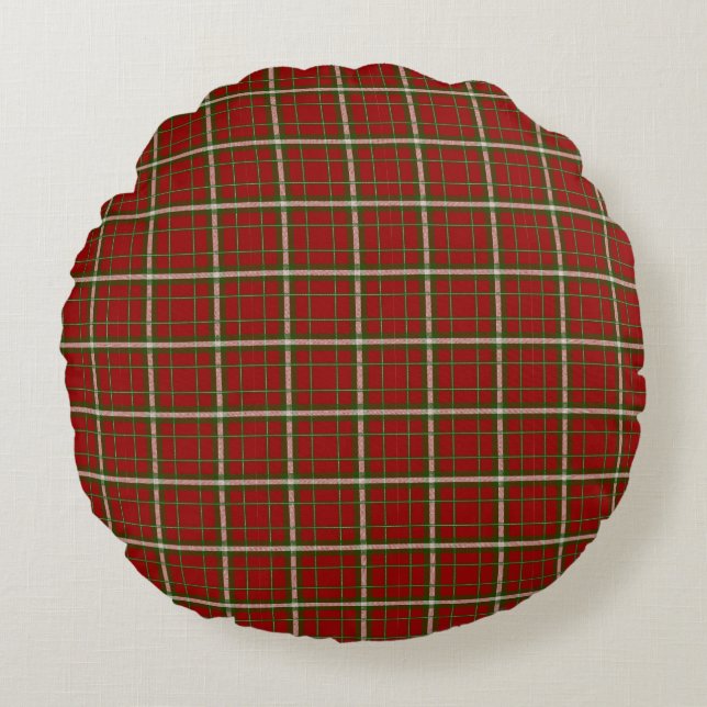 Red Kariert Tartan Pattern Rundes Kissen (Vorderseite)