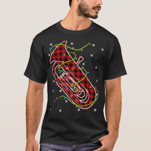 Red Kariert Tuba Weihnachtsbeleuchtung Pajama Matc T-Shirt