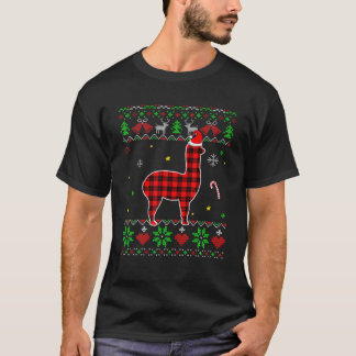 Red Kariert Ugly Sweater Christmas Animals Alpaca  T-Shirt