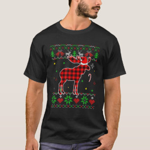 Red Kariert Ugly Sweater Weihnachtstiere Moose Lov T-Shirt