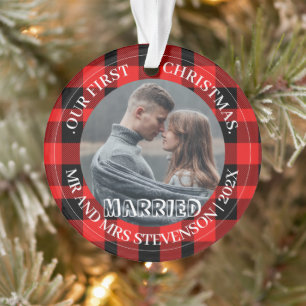 Red Kariert Unser erstes Weihnachtsfest Mr. und Mr Ornament