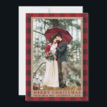 Red Kariert Wedding Foto Merry Christmas Kraft Feiertagskarte<br><div class="desc">Red Buffalo Kariert Wedding Foto Frohe Weihnachts Kraft Weihnachtskarte</div>