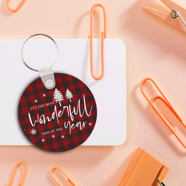 Red Kariert Wonderful Time Weihnachtsgeschenk Schlüsselanhänger (Red Plaid Wonderful Time Of Year Christmas Gift Keychain)