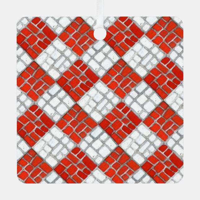 RED KARO MOSAIC Metal Square Ornament (Vorderseite)