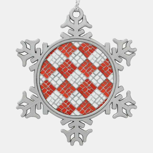 RED KARO MOSAIC Pewter Snowflake Ornament (Vorderseite)
