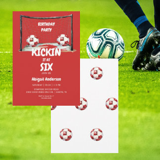 Red Kickin it Soccer Birthday Party Einladung