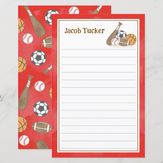 Red Kids der Sportschifffahrt Lined Letter Writer  (Vorne/Hinten)