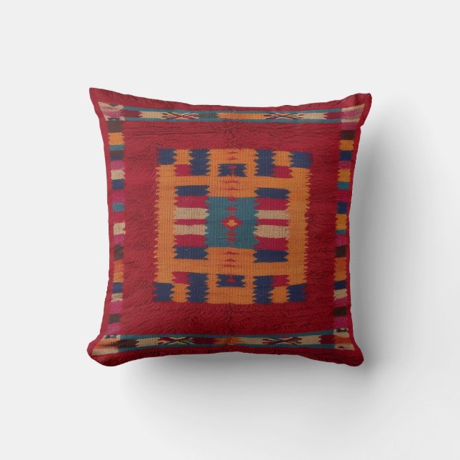 Red Kilim Pillows: Töpferische Barnstil-Eleganz Kissen (Vorderseite)