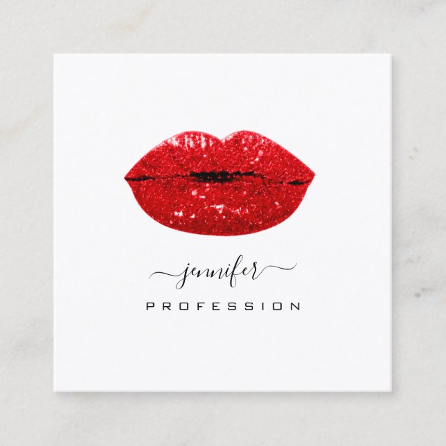 Red KISS LIPS Makeup Artist White Social Media Quadratische Visitenkarte (Vorderseite)