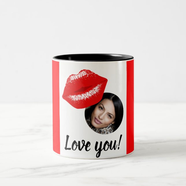 Red Kiss Vielen Dank, Personalisierter Valentinsta Zweifarbige Tasse (Mittel)