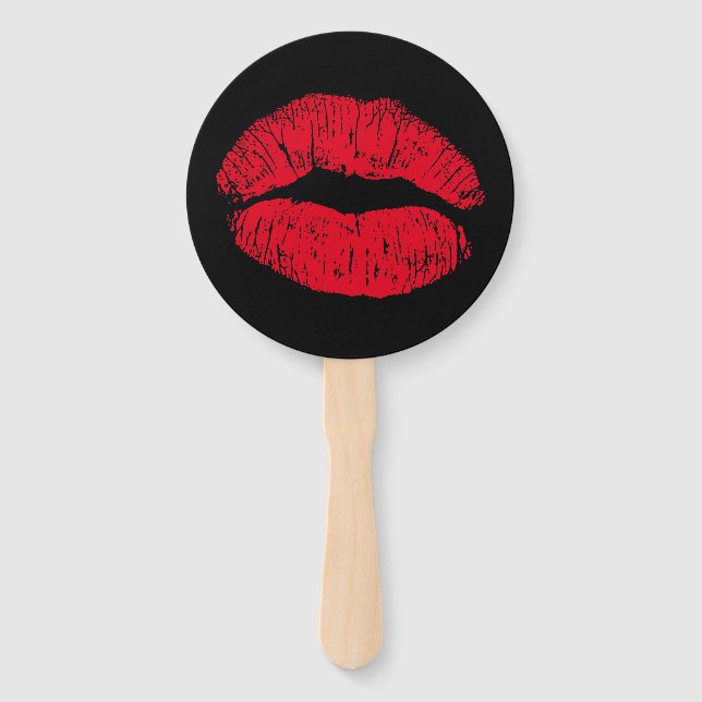 Red Kissing Lips auf schwarz Fächer (Vorderseite)