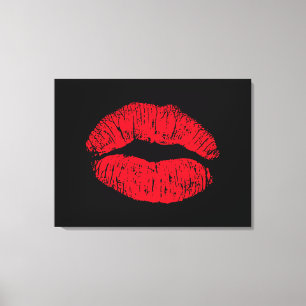 Red Kissing Lips auf schwarz Leinwanddruck