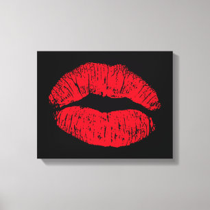 Red Kissing Lips auf schwarz Leinwanddruck
