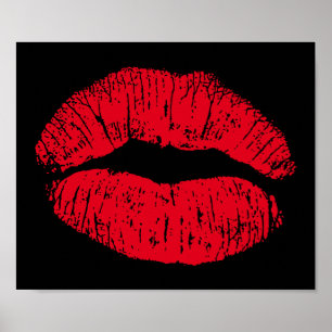 Red Kissing Lips auf schwarz Poster