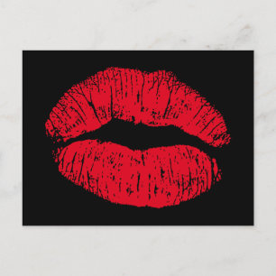 Red Kissing Lips auf schwarz Postkarte