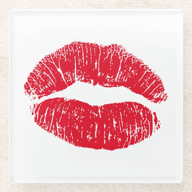 Red Kissing Lips Glasuntersetzer (Vorderseite)