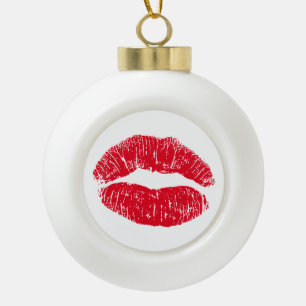 Red Kissing Lips Keramik Kugel-Ornament