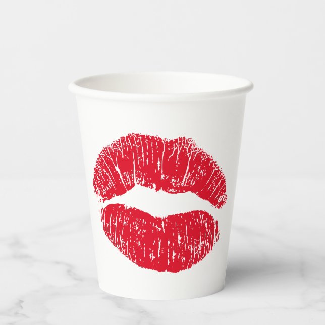 Red Kissing Lips Papier Cups Pappbecher (Vorderseite)