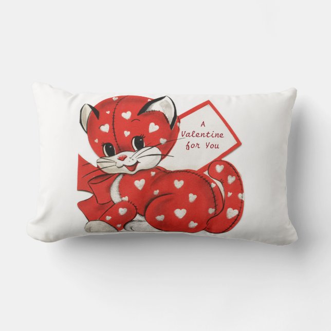 Red Kitten Valentine Lumbar Kissen (Vorderseite)