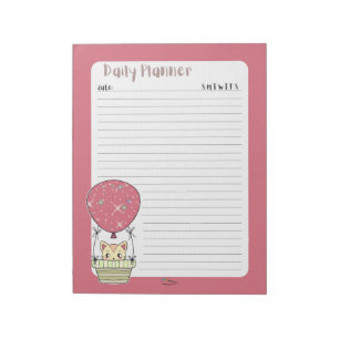 Red Kitty Balloon Lined Daily Planner Notizblock