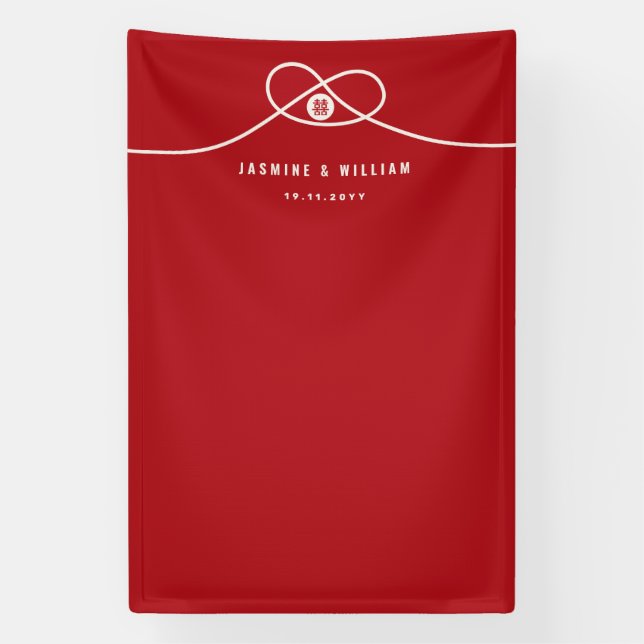 Red Knot Double Happiness Wedding Foto Hintergrund Banner (Vertikal)