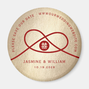 Red Knot Double Happy Chinese Save the Date Magnet