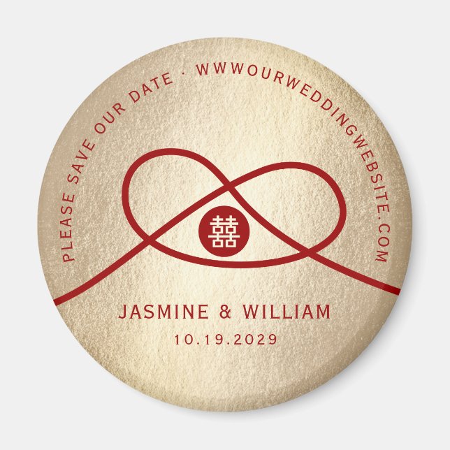 Red Knot Double Happy Chinese Save the Date Magnet (Vorne)
