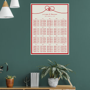 Red Knot Double Happy Wedding Seating Chart Poster