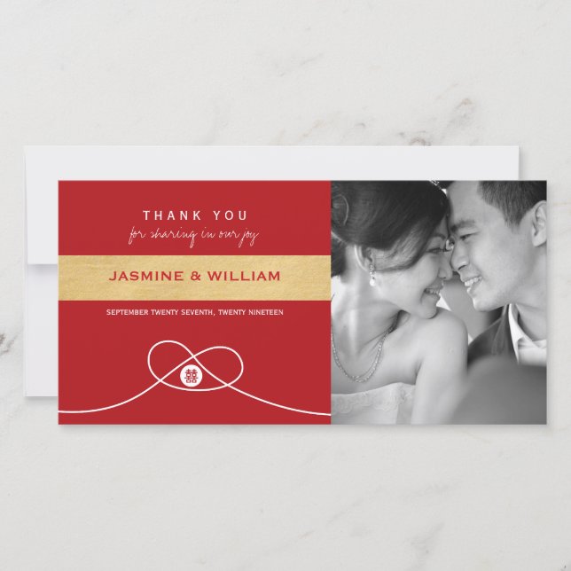 Red Knot Gewerkschaft Double Happiness Chinesische Dankeskarte (Vorderseite)