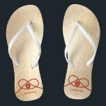 Red Knot Gewerkschaft Double Happiness Chinesische Flip Flops<br><div class="desc">Moderne minimalistische doppelte Zufriedenheit Knoten der Gewerkschaft, Liebe und Ehe in Rot und Gold. Das doppelte Glück ist ein klassisches und schönes Symbol, das bei allen chinesischen, orientalischen und asiatischen Hochzeiten verwendet wird. Mit Fett*fa*tin entworfen. Einfach mit eigenen Texten, Fotos oder Bildern anpassen. Für individuelle Anfragen wenden Sie sich bitte...</div>