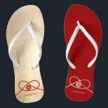 Red Knot Gewerkschaft Double Happiness Chinesische Flip Flops<br><div class="desc">Moderne minimalistische doppelte Zufriedenheit Knoten der Gewerkschaft, Liebe und Ehe in Rot und Gold. Das doppelte Glück ist ein klassisches und schönes Symbol, das bei allen chinesischen, orientalischen und asiatischen Hochzeiten verwendet wird. Mit Fett*fa*tin entworfen. Einfach mit eigenen Texten, Fotos oder Bildern anpassen. Für individuelle Anfragen wenden Sie sich bitte...</div>