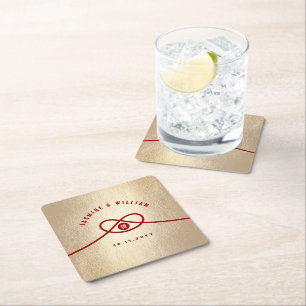 Red Knot Gewerkschaft Double Happiness Chinesische Rechteckiger Pappuntersetzer