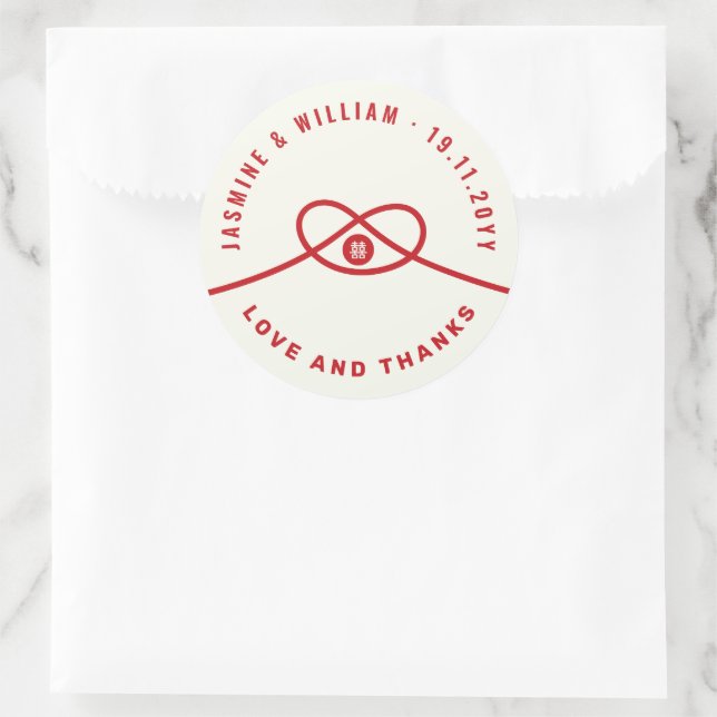 Red Knot Gewerkschaft Double Happiness Chinesische Runder Aufkleber (Tasche)