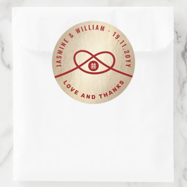 Red Knot Gewerkschaft Double Happiness Chinesische Runder Aufkleber (Tasche)