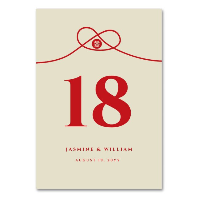 Red Knot Gewerkschaft Double Happiness Chinesische Tischnummer (Vorderseite)