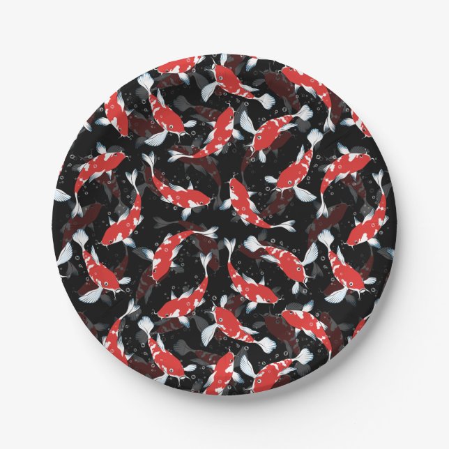 Red Koi Fish Pattern Pappteller (Vorderseite)