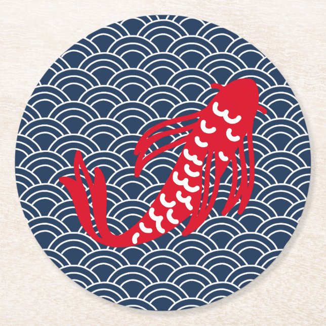 Red Koi Fish Runder Pappuntersetzer (Vorderseite)