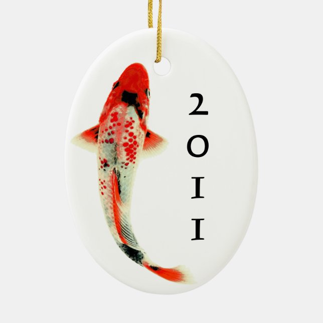 Red Koi mit dem Jahr Keramikornament (Hinten)