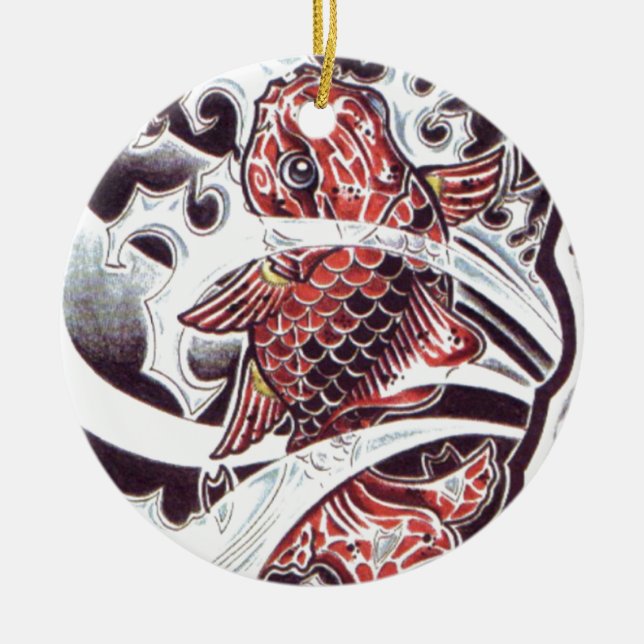 Red Koi Tattoo Design Keramik Ornament (Vorne)