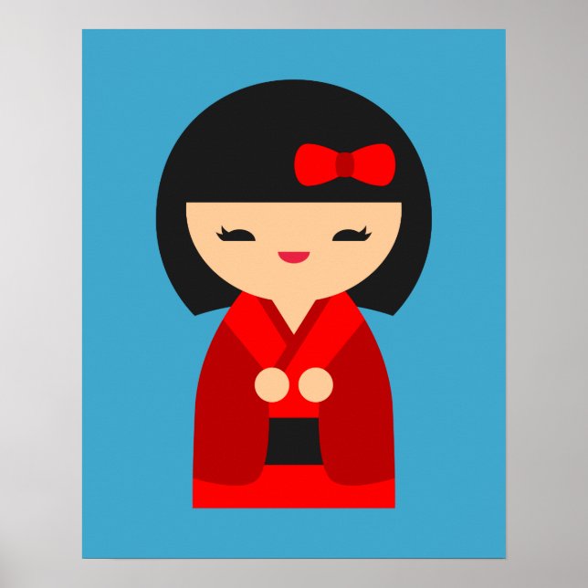 Red Kokeshi Japanische Puppen Poster (Vorne)