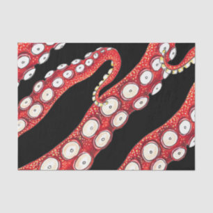 Red Kraken Octopus Tentacles Black Seidenpapier