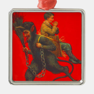 Red Krampus Kidnapping Boy Ornament Aus Metall