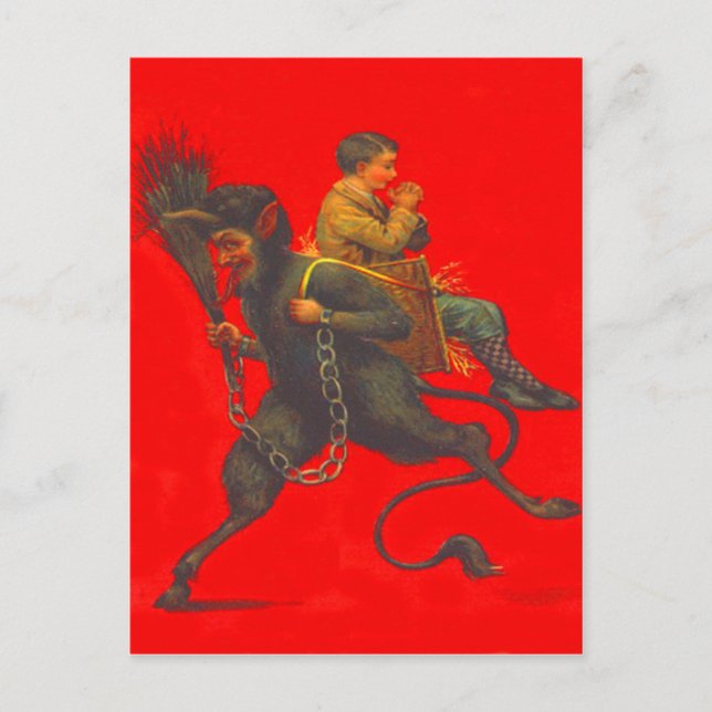 Red Krampus Kidnapping Boy Postkarte (Vorderseite)